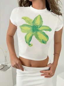 INAWLY 女士夏季花卉印花圆领短袖休闲 T 恤，图案女式 T 恤图案 T 恤女式上衣