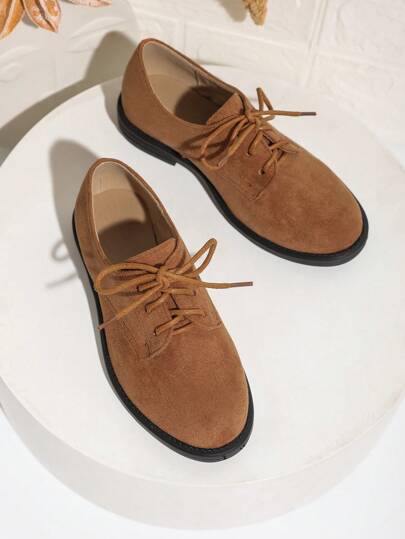1pair Boys Simple Style Solid Faux Suede Lace-Up Casual Shoes, Wear-Resistant Anti-Slip, Autumn/Winter