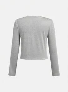2sets Tween Girl Basic Grey & Black Long Sleeve Knit Top & High Waist Flare Knit Pants Sets