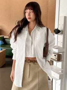 Dazy-Less Women's Spring & Summer Casual Commuting 2 In 1 Long Sleeve Shirt Business Casual Woman Work Clothes