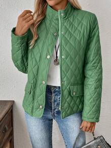 EMERY ROSE Women's Plain Front Button Closure Long Sleeve Pocket Casual Padded Coat
