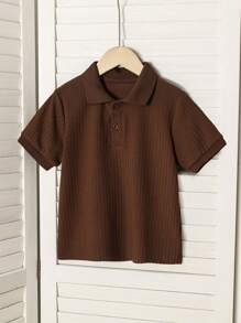 SHEIN Vacaura قميص قصير الأكمام غير رسمي فضفاض ذو ياقة بولو لون أحادي للأولاد في الصيف