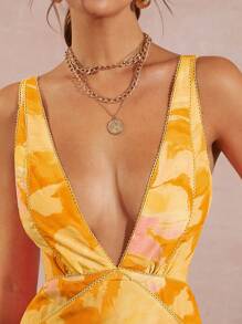 L'Amorae Vestido elegante de mujer con estampado floral, cuello en V profundo y sin mangas de largo maxi para el verano - Multicolor - Ver 2