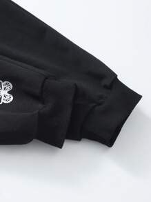 SHEIN Tween Girls Butterfly Print Fashionable Drawstring Sweatpants - Black - View 3