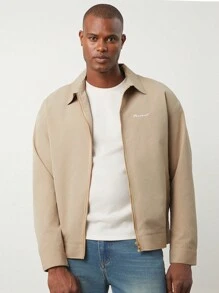 Manfinity VCAY Men's Woven Slim Regular Collar Casual Jacket, Suitable For Autumn & Winter - Khaki - View 1