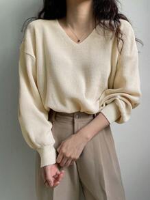 DAZY Drop Shoulder Ribbed Knit Sweater Fall - Apricot - View 5