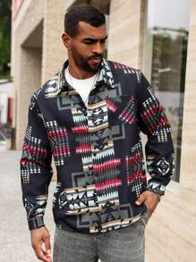 Manfinity Homme Men's Button-Up Long Sleeve Fashion Allover Print Casual Jacket