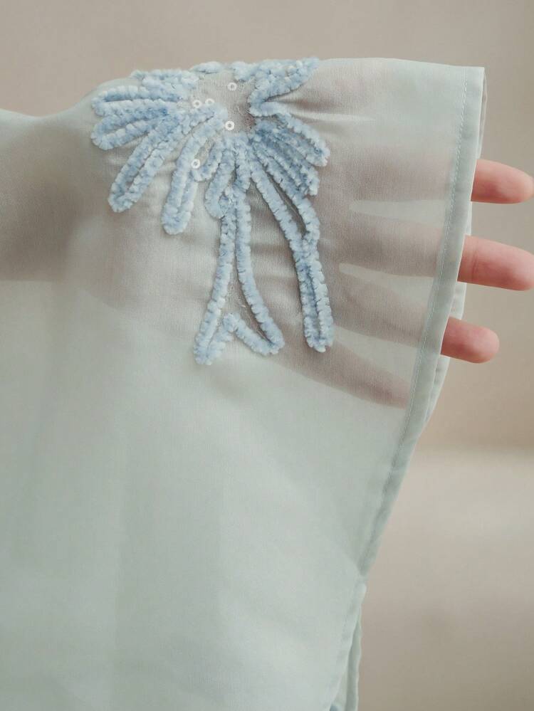シンプルな刺繍 スパンコール装飾シアーブラウス レディースシャツ