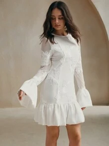 Anewsta Váy midi thêu hoa kiểu Pháp thanh lịch dành cho nữ trang phục thêu cho nữ - trắng - Xem 5