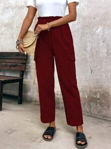 EMERY ROSE Women's Frill Waist Plaid Cargo Pocket Straight Leg Casual Pants - Multicolor - View 1