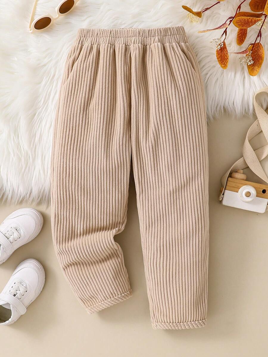 Young Girls Beige Plush Warm Comfortable Pants