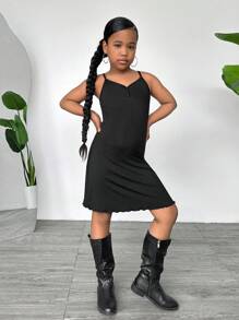 Dziewczęcy sportowy, swobodny, dzianinowy, długi kardigan z długim rękawem i sukienka typu pinafore, 2 sztuki, zestaw