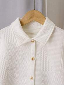 Young Boy Plain Textured Casual Shirt, Spring Autumn,Holiday,Summer,Travel - White - View 3