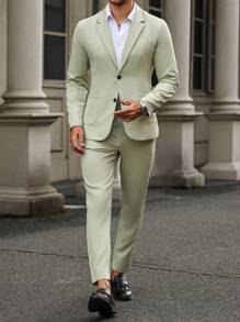 Manfinity Mode Áo khoác và quần dài tay cổ tròn màu trơn cho nam Trang phục công sở, mùa xuân, mùa thu - màu xanh lá - Xem 4