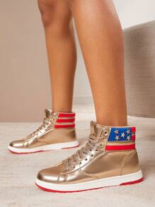 SHUZIA 畅销女款星条旗装饰运动鞋 - 街头时尚，轻便舒适运动鞋 - 彩色 - 查看 3