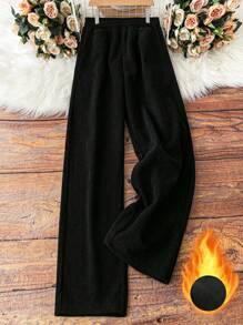 Plus Size Elastic Waist Straight Leg Casual Fashionable Street Style Pants - Black - View 1