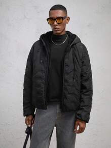 AKNOTIC Business Casual Men's Slim Fit Casual Hooded Thickened Padded Coat, Suitable For Winter