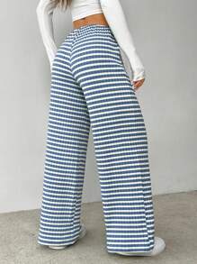 SHEIN PETITE Women's Striped & Printed Casual Holiday Style Long Pants - Blue - View 2