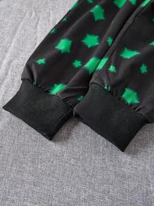 SHEIN 2 peças Conjunto de Moletom com Capuz e Estampa de Monstro com Tingimento a Frio e Calça Esportiva Casual para Meninos Jovens, Adequado para Uso ao Ar Livre, Casual, Escolar, Viagens e Diversas Atividades Esportivas, Outono/Inverno - Preto - Visão 9