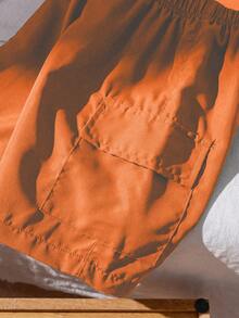 SHEIN 2 件装年轻男孩纹理条纹 Polo 衫和休闲裤套装，夏季 - 橘色 - 查看 6