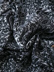 SHEIN Clasi Plus Size Front Button Closure Long Sleeve Allover Print Casual Shirt - Black and White - View 5