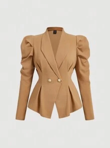 SHEIN MOD 秋冬大码两件套棕色复古西装外套和直筒裤套装