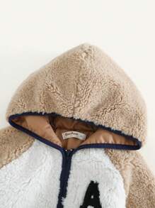 Cozy Pixies Chaqueta con capucha informal de contraste de color con bordado de trigo para niño joven - Caqui - Ver 4