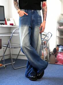 Manfinity Hypemode Men's Dark Blue Pocket Loose Straight Leg Casual Jeans