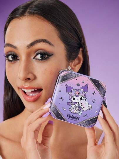 HELLO KITTY AND FRIENDS | SHEIN 1pc Cartoon Figure Graphic PU Leather Portable Travel Jewelry Storage Box, With 3 Necklace Hooks, Ring Compartment And Other Storage Compartments, Suitable For Home Organization, Travel, Commuting, Suitable For Women, Teens,Kuromi