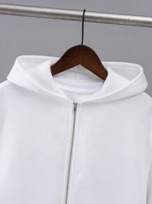 SHEIN Leap Crew Tween Boy Zip-Up Hooded All-Match Versatile Sweatshirt, Suitable For Casual, Sportswear And Commuting In Autumn & Winter - White - View 3