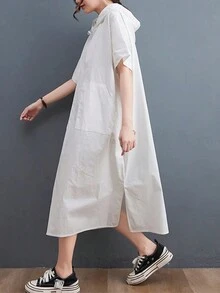 INAWLY 女士休闲宽松纯色迷你连衣裙 - 白色 - 查看 4