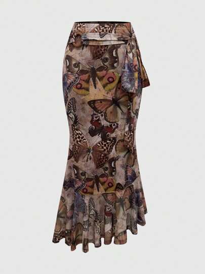 Fairycore Jupe rétro à imprimé nœud tulle style féerique pour femmes