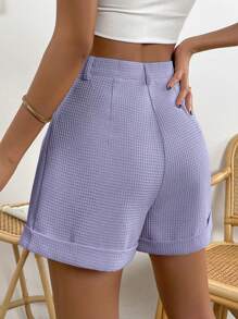 Chiquease Women's Solid Color Waffle Textured Pleated Cuff Relaxed Casual Shorts - Mauve Purple - View 2
