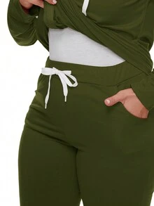 Pantalones deportivos con Capucha con cremallera con cordón - Verde militar - Ver 5