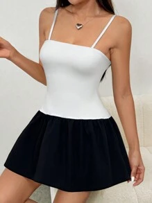 Chiquease Enterizo minivestido de mujer con pechera de bandeau y diseño de patchwork