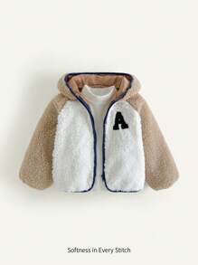 Cozy Pixies Chaqueta con capucha informal de contraste de color con bordado de trigo para niño joven - Caqui - Ver 3