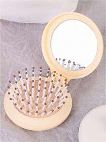 SHEIN 1 pieza Espejo de viaje plegable cepillo de pelo redondo plegable de bolsillo, Mini peine de cabello de tamaño compacto para viajes, Cepillo de masaje para el cabello para mujeres y niñas, Accesorios esenciales para viajes, organizador de viaje para la playa, vacaciones de verano, vuelta al colegio, cuidado del Body para viajes, al aire libre, deportes, oficina, escuela, pinzas de pelo, accesorios para el cabello