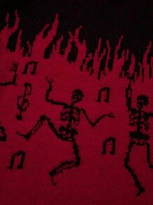 Teen Girl Autumn/Winter Fashion Red & Black Thick Casual Joyful Skeleton Pattern Knit Sweater Dress For Halloween, Suitable For Parties, Autumn Clothes - Multicolor - View 6