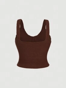 SHEIN MOD Coffee Brown Cable Hem Sweetheart Neck Sleeveless Plus Size Women Knit Top - Coffee Brown - View 2
