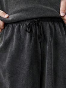 SHEIN Tween Boy Knitted Hooded T-Shirt And  2 In 1 Sports Pants Set, 2pcs - Black and White - View 6