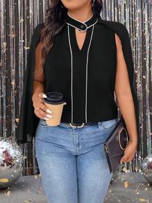 SHEIN Clasi 大码黑白镶边优雅衬衫