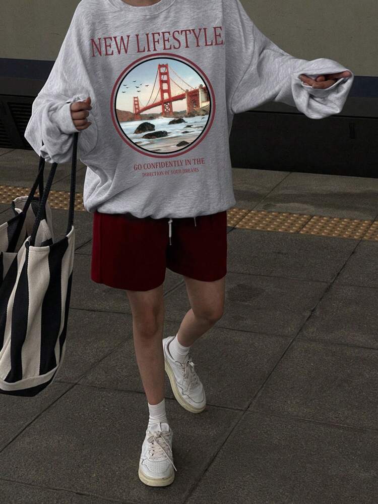 Women's Crew Neck Long Sleeve Letter Printed Loose Casual Sweatshirt,Fall Clothes