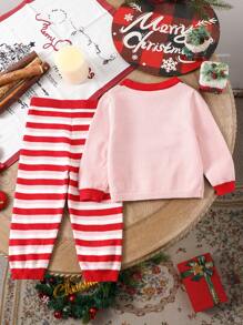 女婴提花针织圣诞卡通图案开衫 - 粉色 - 查看 2