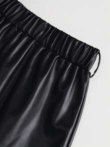 SHEIN Clasi 大码女式 PU 皮革腰部打结长裙 - 黑色 - 查看 5