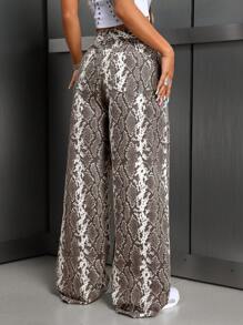 SHEIN ICON Women's Wide Leg Snake Skin Print Washed Denim Jeans - Multicolor - View 5