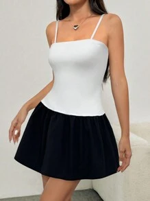 Chiquease Enterizo minivestido de mujer con pechera de bandeau y diseño de patchwork