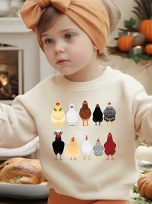 Babymeisjes bedrukte licht kaki ronde hals casual trui voor herfst en winter