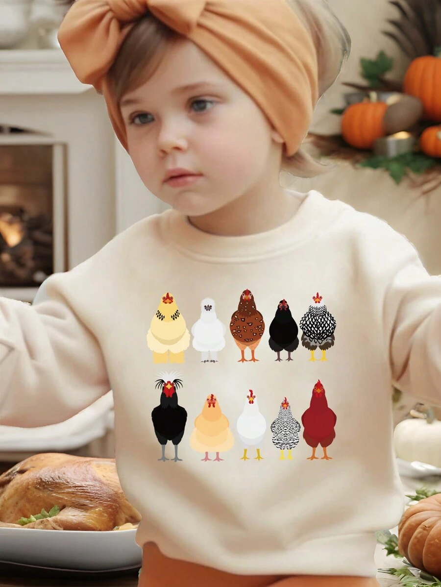 Babymeisjes bedrukte licht kaki ronde hals casual trui voor herfst en winter