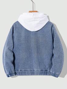 SHEIN 青少年男孩休闲柔软 V 领宽松蓝色牛仔夹克，适合青少年男孩秋装 - 中等水洗藍 - 查看 2