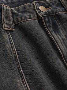 DAZY 女式做旧宽松直筒牛仔裤、宽松牛仔裤 - 藍色 - 查看 9